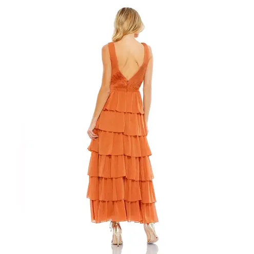 Mac Duggal Swiss Dot Ruffle Tiered Maxi Dress - Burn Orange