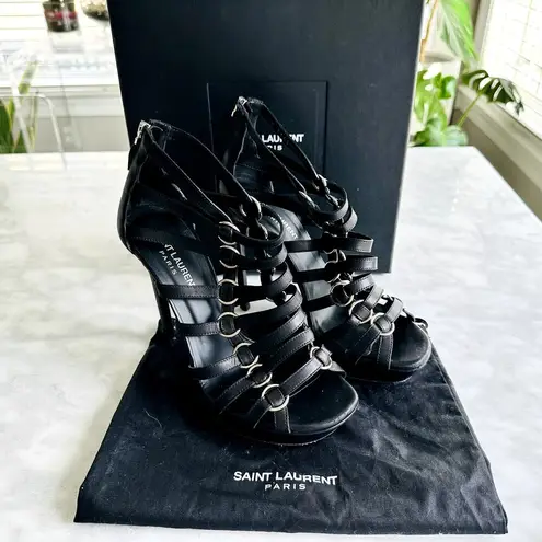 Saint Laurent Nina Cage Sandals Size 38.5 Calfskin Black w/Box Dustbag 316198
