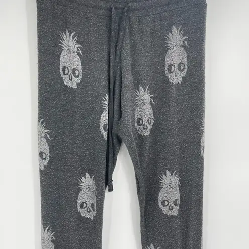 Lauren Moshi  Worn Pineapple Skull Head Black Emo Joggers Size Medium