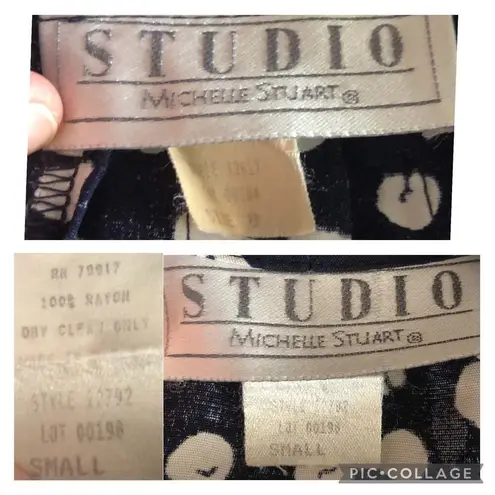 Vintage Studio by Michelle Stuart navy white Polkadot jacket & skirt size medium Blue