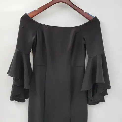 Bailey blue VTG Sheath Dress Womens M Black Trumpet Bell Sleeve Side Slit y2k