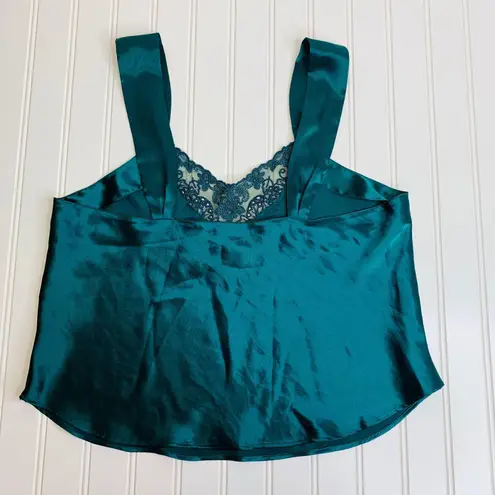 Green Satin 2 Pc Tap Pants Camisole Lingerie Pajamas Nighty Vintage Small