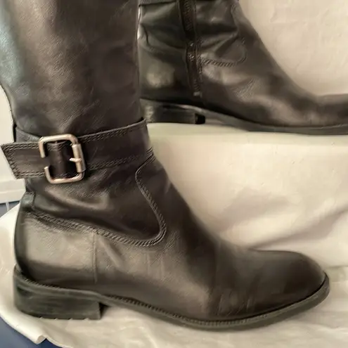 Enzo Angiolini BLACK LEATHER RIDING BOOT WITH SILVER BUCKLES SIZE 6.5