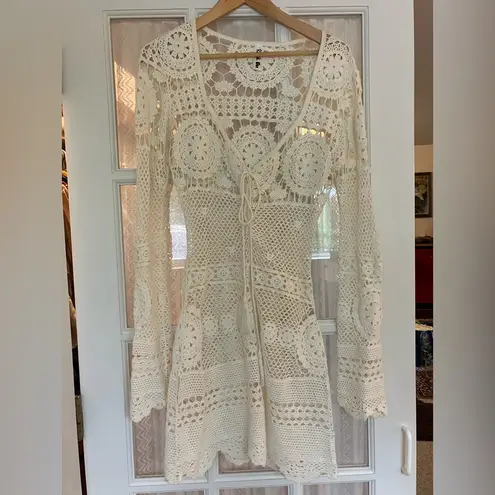 Rat & Boa White Crochet Resortwear Dress Medium