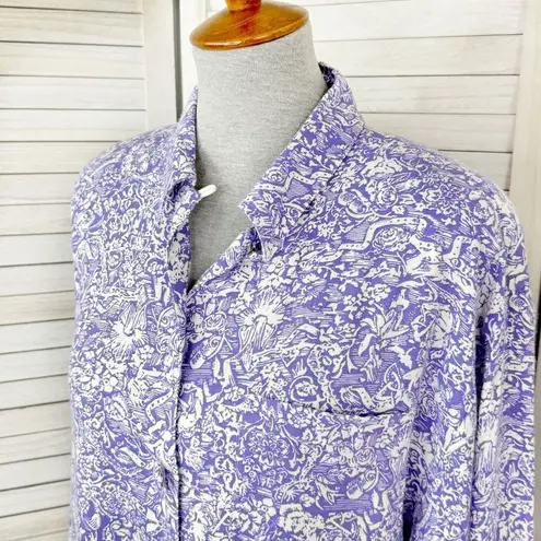 Premiere Vintage Floral Oversized Shirt Button Up Purple White Size 8 Boyfriend