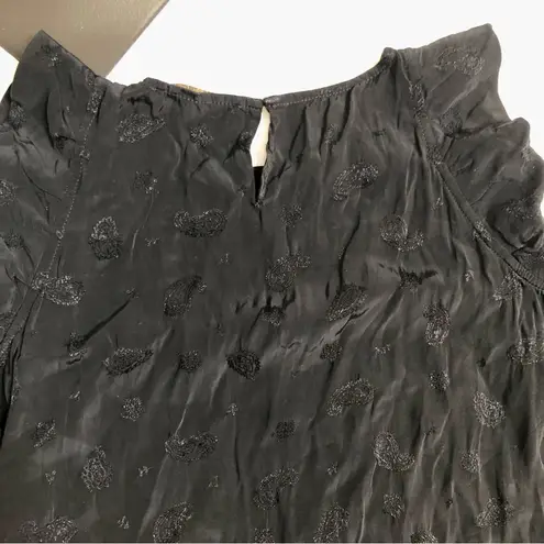 Maje Rod Black Jacquard Viscose Cold Shoulder Mini Dress Ruffle Paisley LBD chic