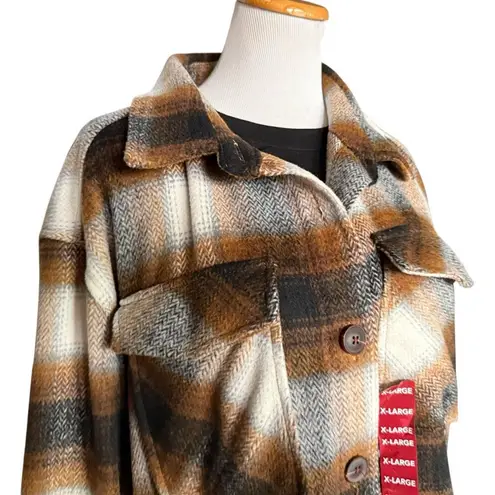NWT Womens Members Mark Acorn Plaid Button Down Shacket Plaid Jacket