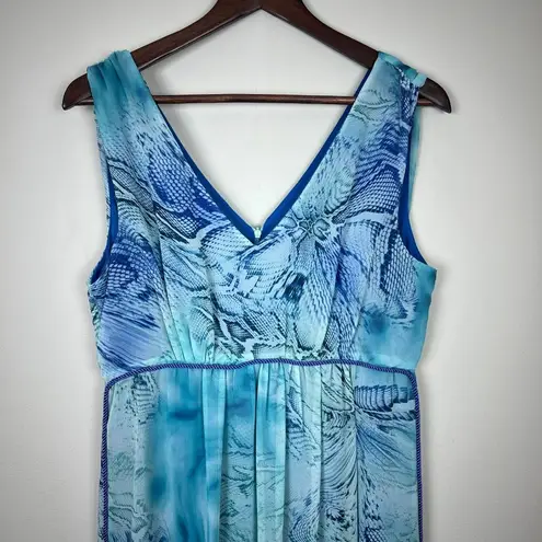 Boston Proper Maxi Dress Women Medium Blue Tonal Print Sleeveless Stretch V-Neck