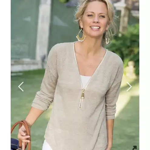 Soft Surroundings Beige Valentina Sweater with Zipper Size Small