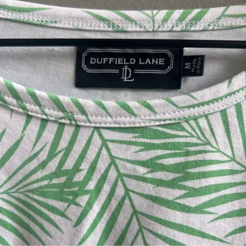 Duffield Lane Green Palm Leaf Print Women's Long Sleeve Crew Neck Top Pom Trim Size M