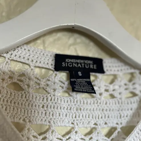 Jones New York Crochet White Cardigan Sweater with Intricate Lacy Pattern Small