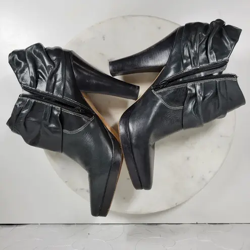 Facade Zena Ankle Boots Womens 10 Black Leather Gathered Snap Platform Heeled