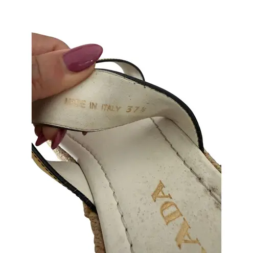 Prada  Zig Zag Beige Yellow Leather Platform Espadrilles Sandals Size 37.5 / US 7 - Image 3