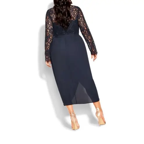 City Chic Elegant Long Sleeve Lace Tulip Hem Dress in Navy SZ M 18 NWT