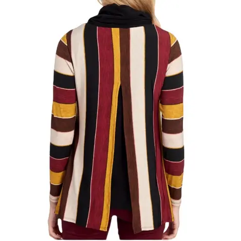 Coco Bianco Striped Cowl Neck Split-Back Top Burgundy/Brown Size L
