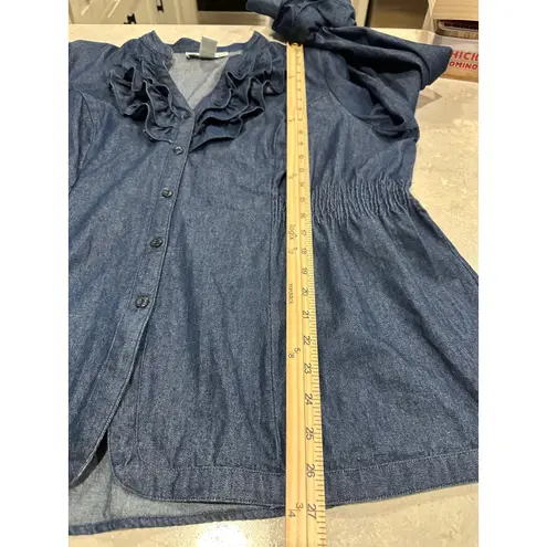 Denim 24/7 Women's Blue Denim Ruffle Front Long Sleeve Shirt Size 18W