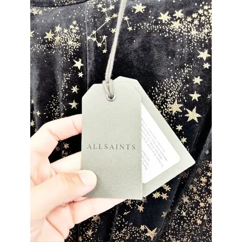 ALL SAINTS Jemima Star Black Gold Velvet Wrap Dress Size 2 NEW