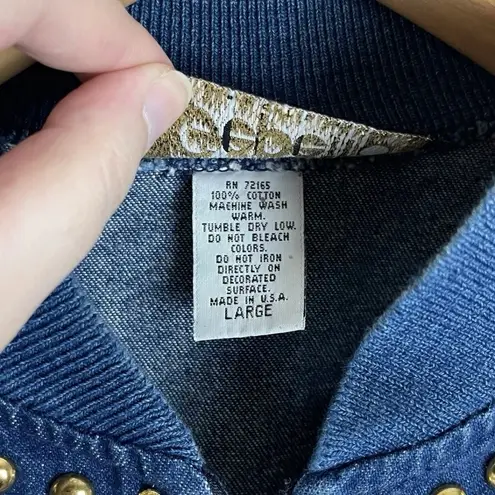 Vintage Gepetto Women’s Large Jean Jacket Rhinestone X’s & O’s Embellished Blue