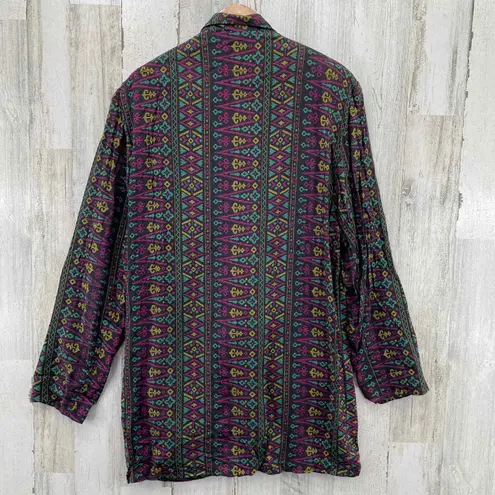 Surya Blazer Jacket Womens Medium Black Purple Rayon Aztec Print Vintage 80s