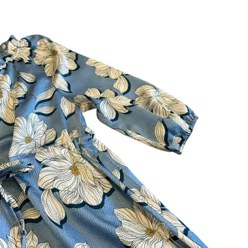 Draper James Kellie Babydoll Dress Blue Magnolia Print Satin Puff Sleeves Small