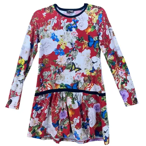 Roberto Cavalli Dress Size M Mini Y2K Boho Floral Butterfly Lemon Persimmon