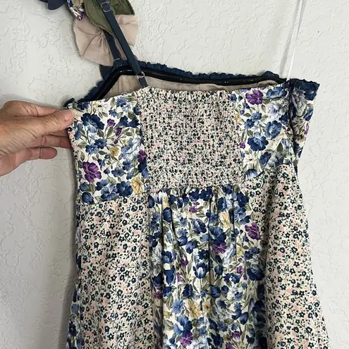 Humming Floral Vine Strap Dress Fairy Cottage Milkmaid Feminine Fae Earthy Blue Size M