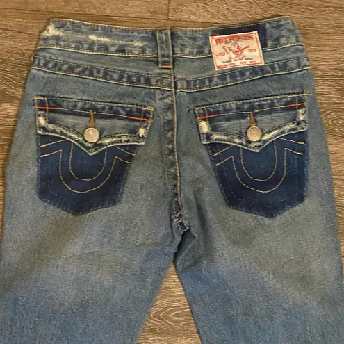 True Religion  90’s Vintage Low Rise Ripped Flare Denim Jeans Size 26