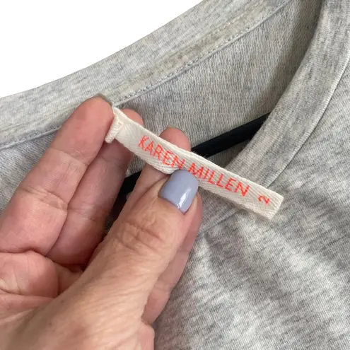 Karen Millen Gray Beaded Detail Short Sleeve Sweatshirt Women Sz 2