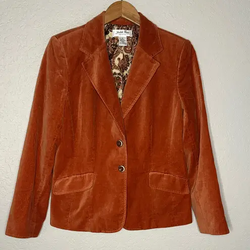 Judith Hart Burnt Orange Rust Velvet Blazer Size 10 Pockets Paisley Liner