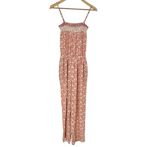 Faherty Renata Jumpsuit size Small in Coral Nusa Floral Cami Strap Lightweight Pink