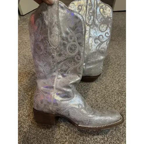 J.B. Dillon Cowgirl Boots 10B JBR7026B Square Toe Silver Sparkle Size 10