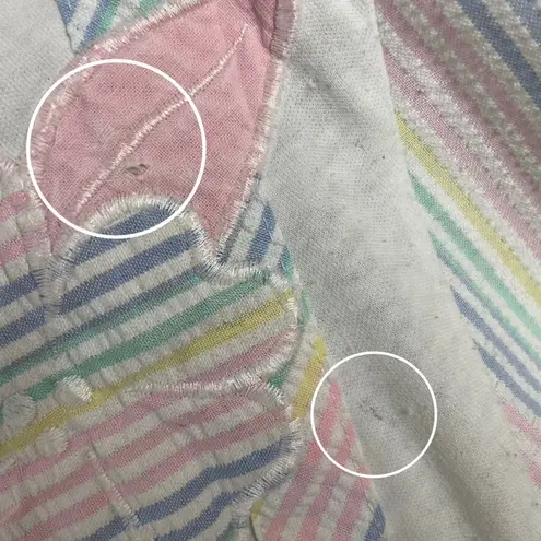 Vintage 80s Top Pastel Rainbow Batwing Sleeve Women Flowers White Tee Retro Tee