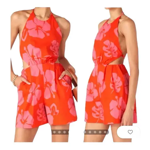 STAUD Georgia Floral Cotton Open Back Halter Style Romper Size US 10