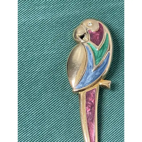 Vintage Enamel Gold Parrot Brooch