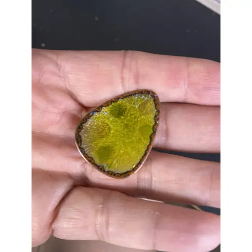 Vintage RARE Hogan Bolas Matching Copper Yellow Enamel Brooch And Earring Set