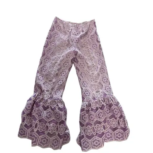 Anna Sui for FREE PEOPLE Pink Floral Lace Pants, Size L, New w/o Tag MSRP $559