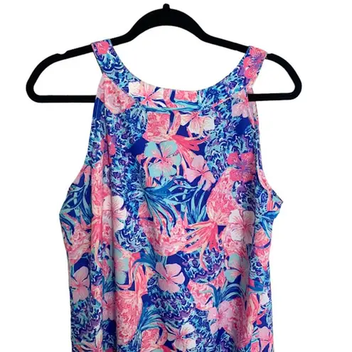 Charlie Paige Floral Summer Mini Dress Women M Blue Pink Pleated Round Neck NWT