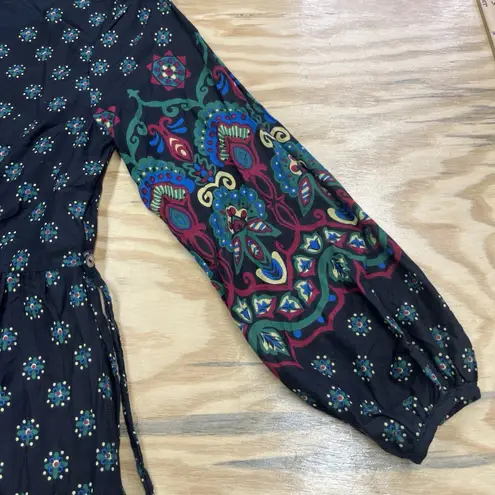 April Cornell Floral Midi Dress Womens Medium Cottagecore Prairie Peasant Black