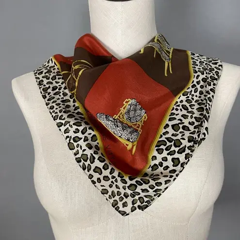 Adrienne Vittadini Vintage Silk Scarf Chairs Animal Print Leopard Square 21x20.5