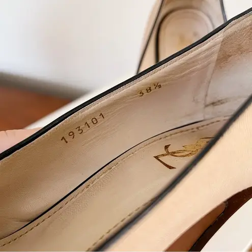 YSL • Tribute 105 Pump canvas leopard Mary Jane heels patent leather platform Tan Size 7.5