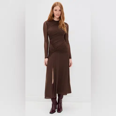 WAYF Selene Ruched Long Sleeve Dress, Chocolate, Size Small, $89