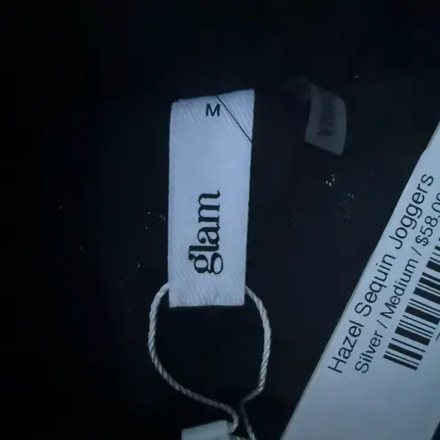 Glam Hazel Sequin Joggers Sliver Black Pants Women Size Medium New