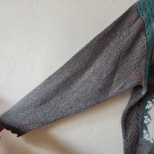 Jantzen Vintage Floral Eyelet Hand Embroidered Sweater Women’s Size XL Cottage