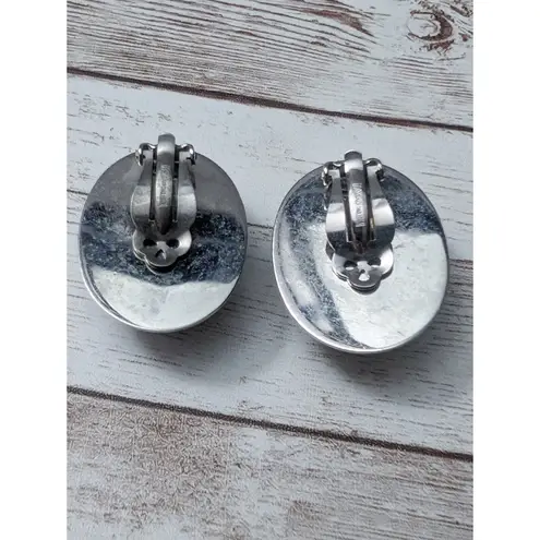 Whiting & Davis Vintage Co Clip On Earrings Silver Tone & Dark Silver Tone Oval