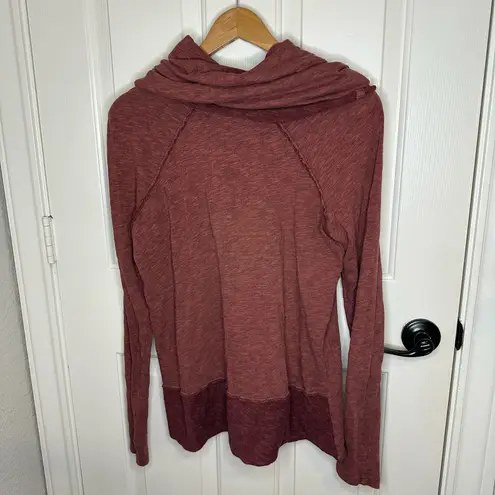 FP Beach Free People Maroon 2 Toned Cocoon Cowl Neck Pullover Blouse OS Preppy
