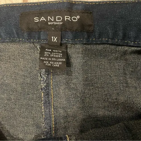 Sandro Sportswear Hi-Rise Wide Leg Cropped Jeans Mock Cuff Grommet Hem, Sz 1X