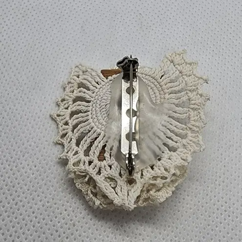 Handmade Crocheted Lace & Vintage Portrait Brooch Gray