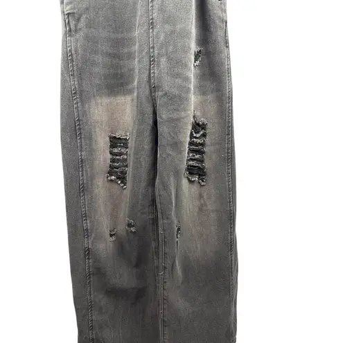 Women’s Medium Unbranded Dark Grey Washed Distressed Overalls Black