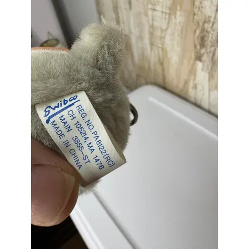 Vintage Swibco Gray Plush Elephant Head Keychain Stuffed Bag Charm