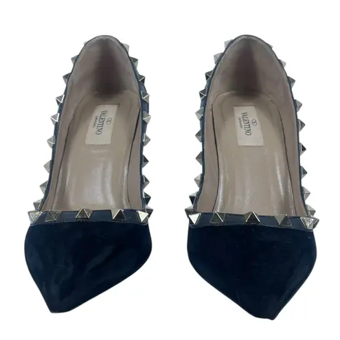 Valentino Garavani Black Rockstud Suede Pointed Toe Pump Size 36.5